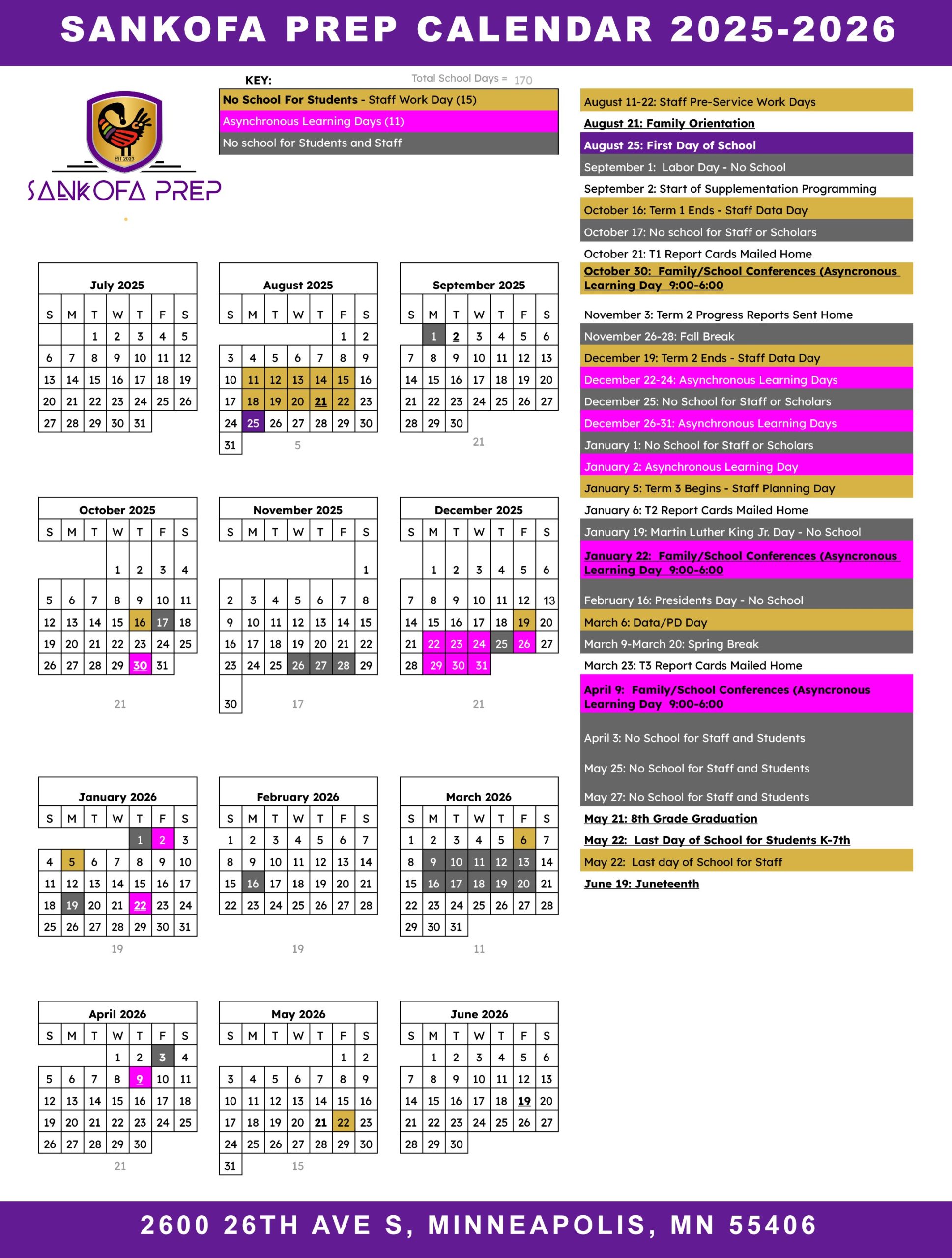 Sankofa Prep Academy Calendar