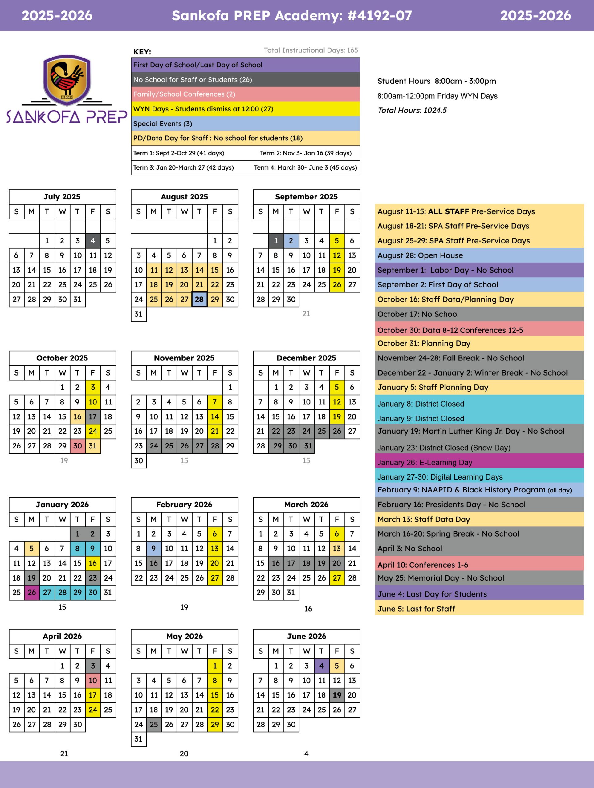 Sankofa Prep Academy Calendar